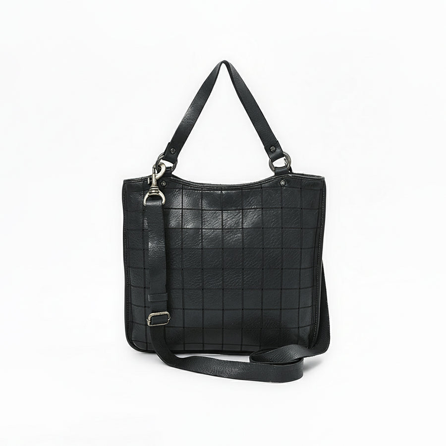 Spaghetti Western Genuine Leather Grid Hobo Tote Bag  Cowhide Leather Shoulder Crossbody Bag