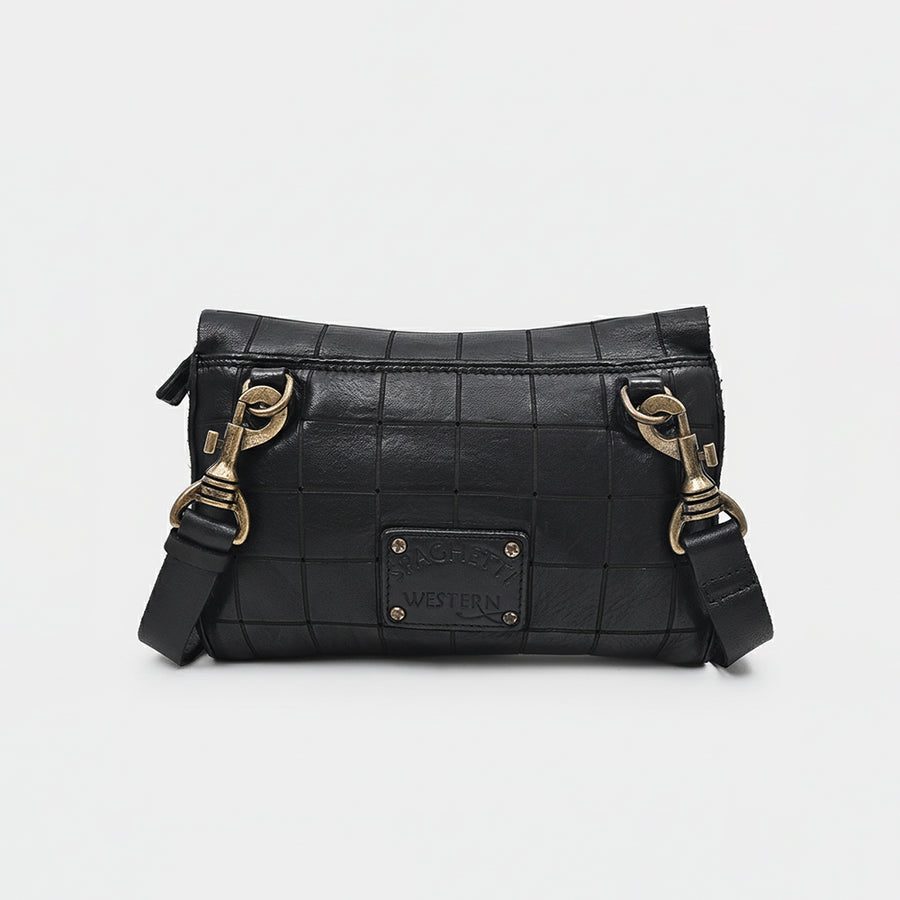 Spaghetti Western Full Grain Leather Small Crossbody Bag for Women – Slim Flap Shoulder Bag with Magnetic Closure