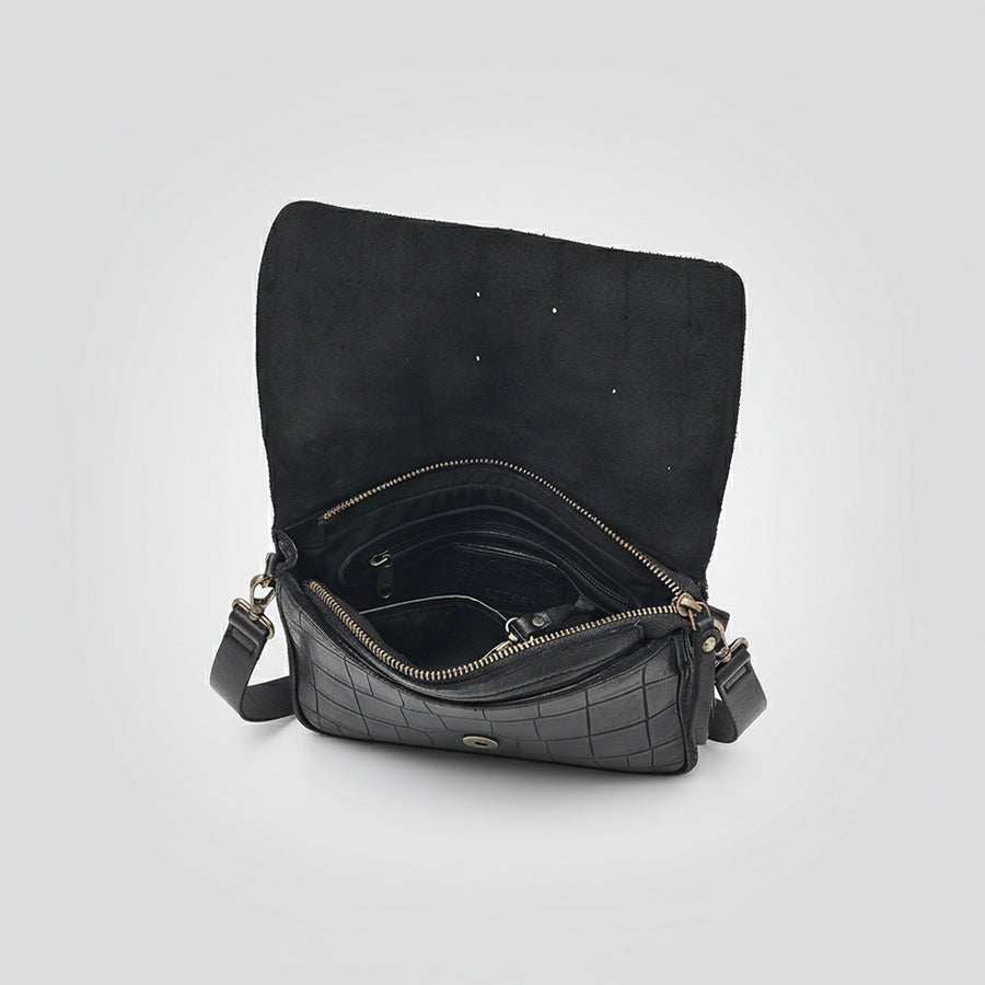 Spaghetti Western Full Grain Leather Small Crossbody Bag for Women – Slim Flap Shoulder Bag with Magnetic Closure