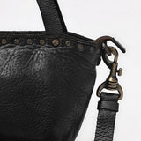 Spaghetti Western Mini Full Grain Leather Tote Bag for Women Small Bucket Style Handbag with YKK Zipper Rivet Detail