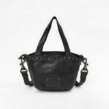Spaghetti Western Mini Full Grain Leather Tote Bag for Women Small Bucket Style Handbag with YKK Zipper Rivet Detail