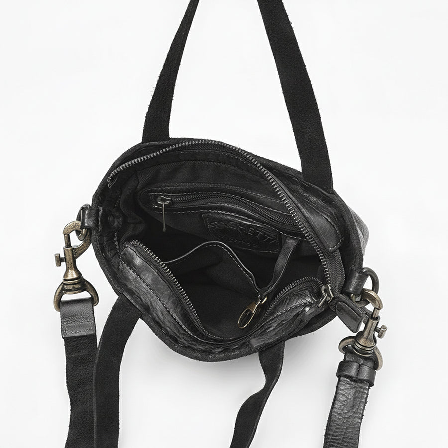 Spaghetti Western Mini Full Grain Leather Tote Bag for Women Small Bucket Style Handbag with YKK Zipper Rivet Detail