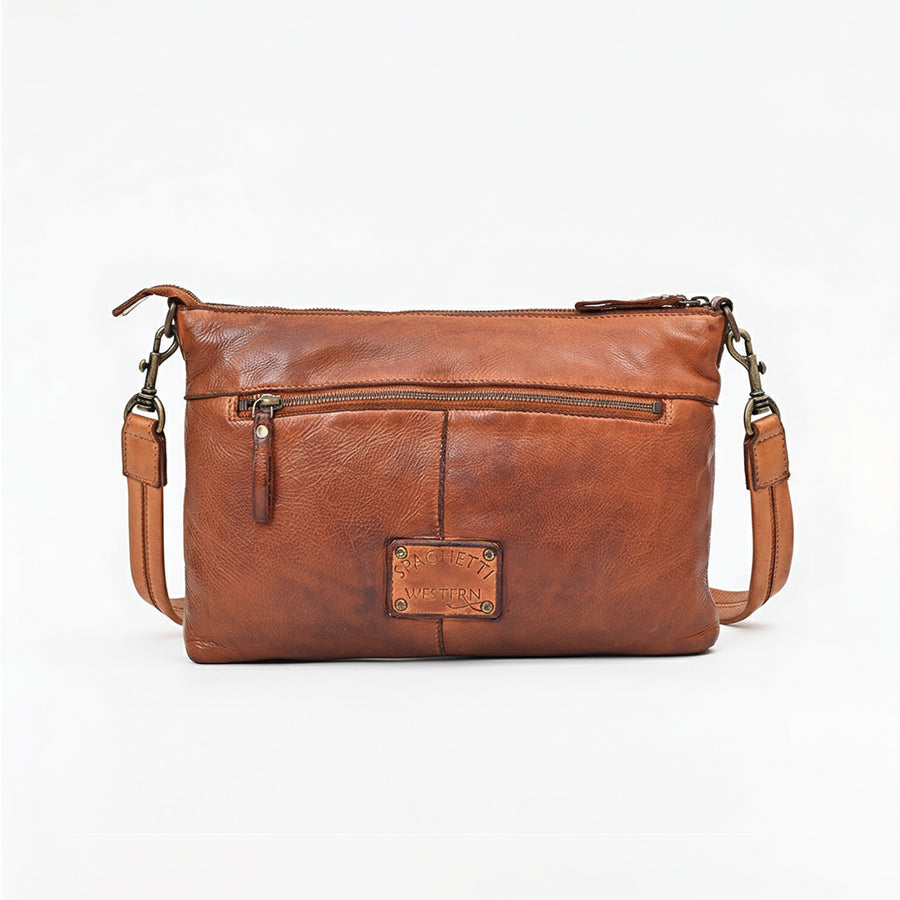 Spaghetti Western Terralux Premium Cognac Leather Crossbody Shoulder Bag