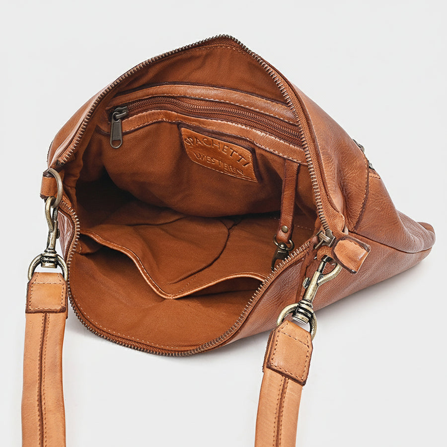 Spaghetti Western Terralux Premium Cognac Leather Crossbody Shoulder Bag