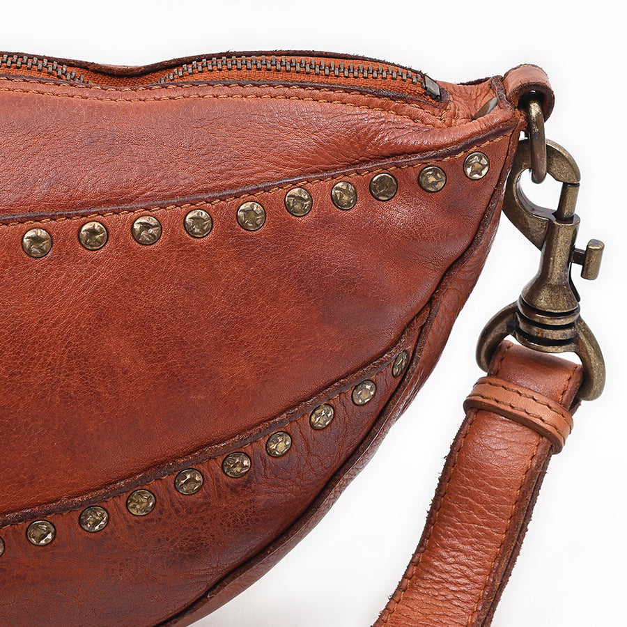 Spaghetti Western Bronzaro Leather Crescent Sling Bag Handcrafted Vegetable Tanned Full Grain Leather Crossbody