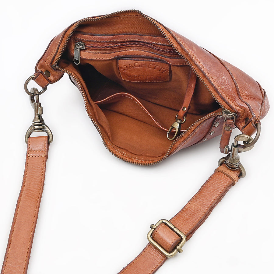Spaghetti Western Bronzaro Leather Crescent Sling Bag Handcrafted Vegetable Tanned Full Grain Leather Crossbody