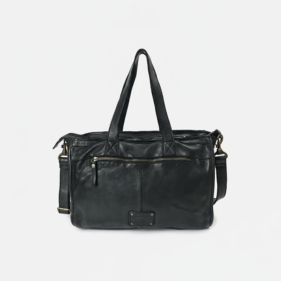 Spaghetti Western Leather Tote Bag for Women, Black Woven Purse