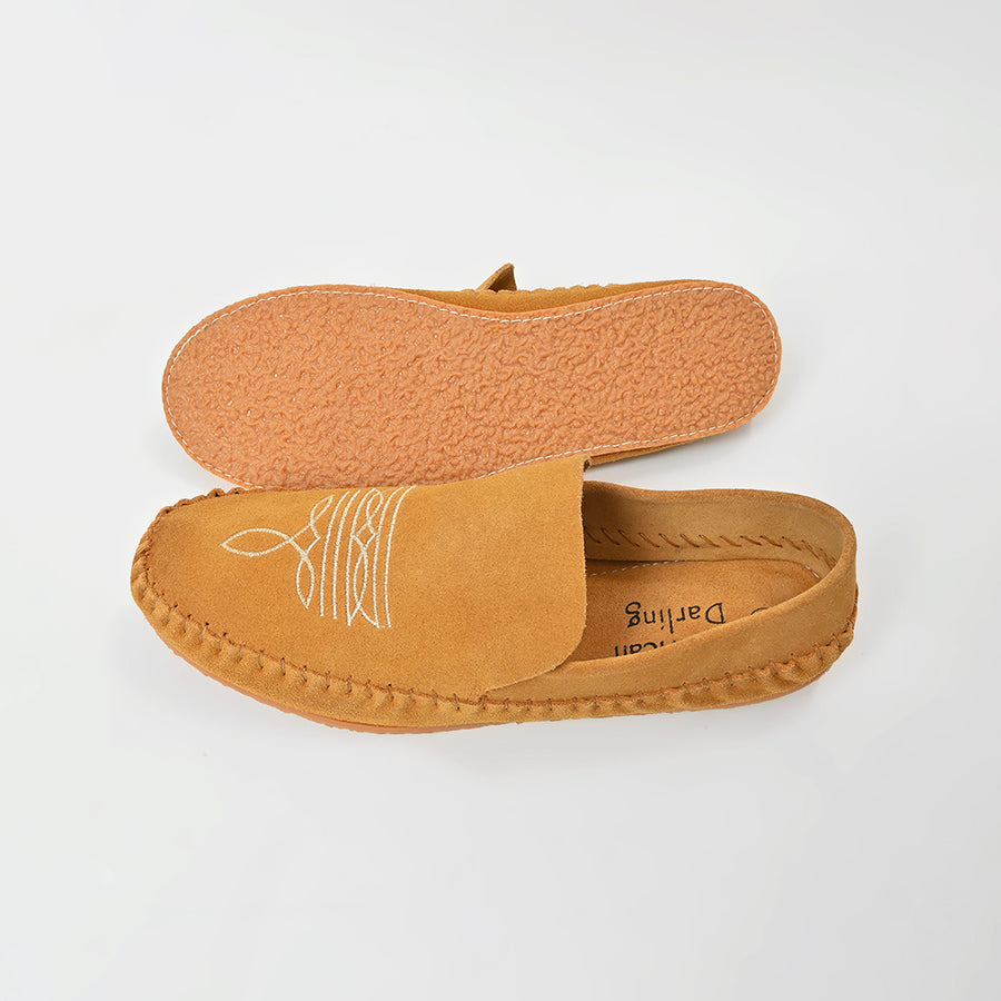 American Darling Handmade Suede Mule Shoes for Women Slip-On Closed Toe Casual Loafer Embroidered Comfortable Flat Footwear