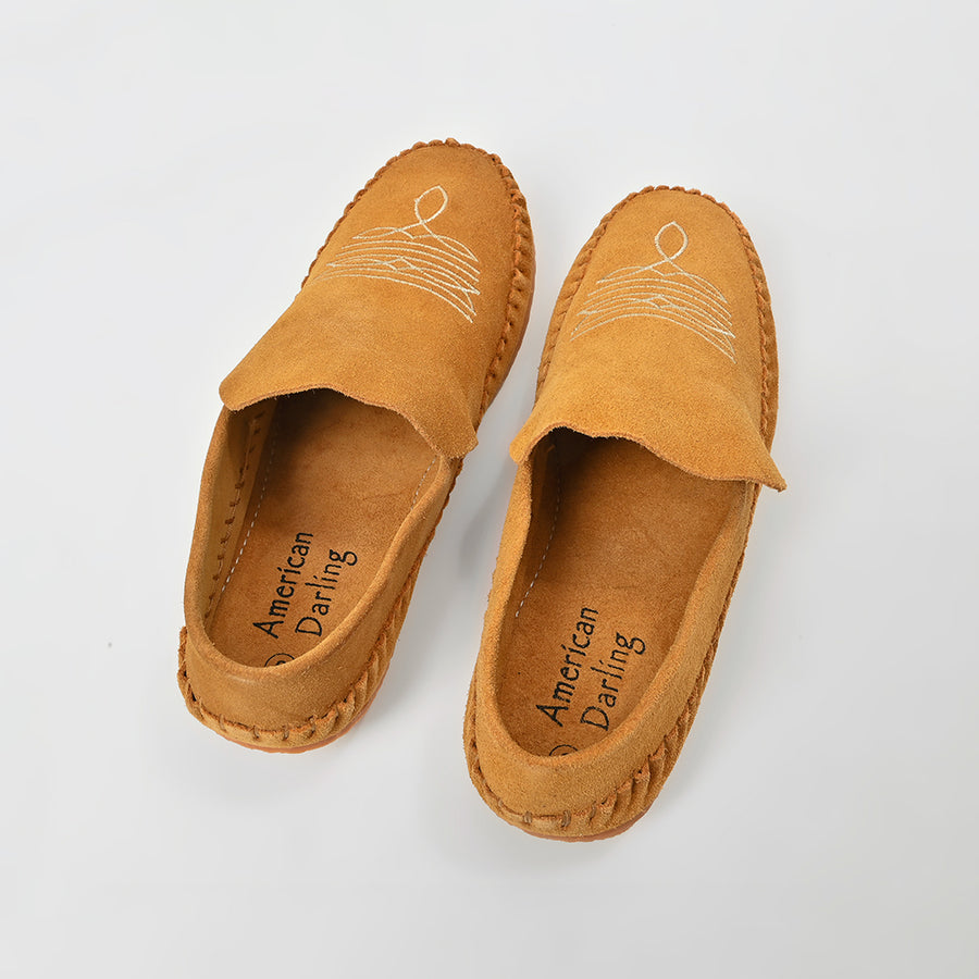 American Darling Handmade Suede Mule Shoes for Women Slip-On Closed Toe Casual Loafer Embroidered Comfortable Flat - Uhorse