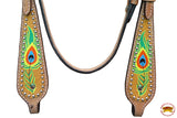 HILASON Western Horse Headstall Tack  American Leather Tan Peacock Feather