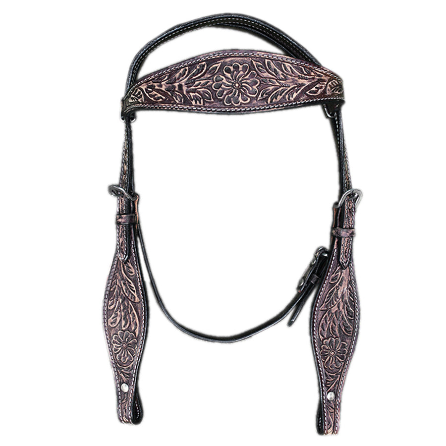 HILASON Western Genuine Leather Horse Headstall Tack Antique Dark Brown