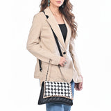 OHLAY High Fashion Checkered Flap Quilted Leather Crossbody Bag Black & White
