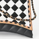 OHLAY High Fashion Checkered Flap Quilted Leather Crossbody Bag Black & White
