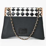 OHLAY High Fashion Checkered Flap Quilted Leather Crossbody Bag Black & White