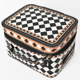 OHLAY Checkered Top Grain Leather Jewelry Box Case Bag Hand-Painted Black White - Uhorse