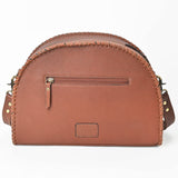 OHLAY Hand-Tooled Leather Crossbody Bag Checkered Cowhide Inlay Floral Carving