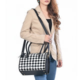 OHLAY High-Contrast Checkered Top Grain Leather Tote Bag Purse Black & White
