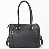 OHLAY High-Contrast Checkered Top Grain Leather Tote Bag Purse Black & White