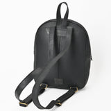OHLAY Leather Backpack Hand-Tooled Floral Trim Black & White Checkered Panel