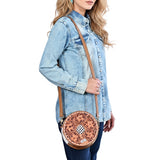 OHLAY Hand-Tooled Canteen Bag Checkered Spade Dice Motif Hair-on Cowhide Siding