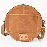 OHLAY Hand-Tooled Canteen Bag Checkered Spade Dice Motif Hair-on Cowhide Siding