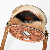 OHLAY Hand-Tooled Canteen Bag Checkered Spade Dice Motif Hair-on Cowhide Siding