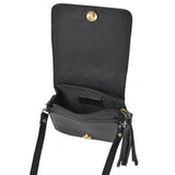 OHLAY Mini Checkered Leather Crossbody Bag Black & White Graphic Fringe Accent