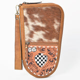 OHLAY Leather Travel Wallet Pistol/Gun Case Hairon Checkerboard Heart Dice Motif