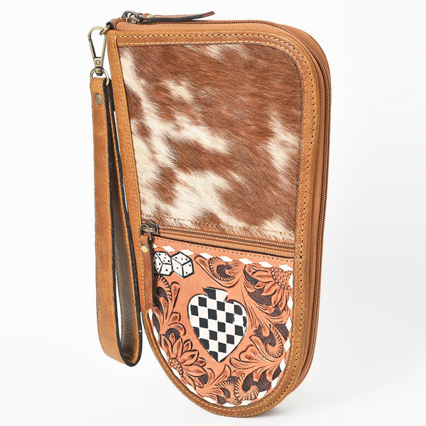 OHLAY Leather Travel Wallet Pistol/Gun Case Hairon Checkerboard Heart Dice Motif - Uhorse