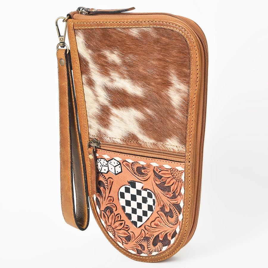 OHLAY Leather Travel Wallet Pistol/Gun Case Hairon Checkerboard Heart Dice Motif - Uhorse