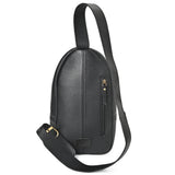OHLAY Cowhide Sling Bag Black White Checkered Panel Top Grain Leather Backpack