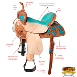 Flex Tree Western Horse Saddle In American Leather Barrel Trail Hilason