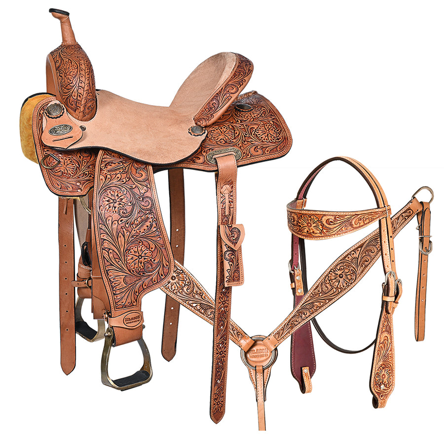 Hilason Western Horse Barrel Racing Trail American Leather Saddle Tack Tan - Uhorse