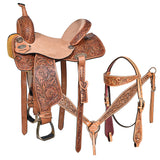 Hilason Western Horse Barrel Racing Trail American Leather Saddle Tack Tan