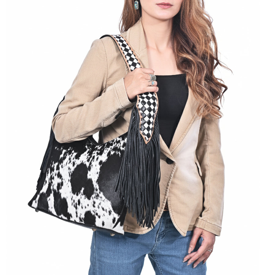 American Darling Hobo Bag Western Hair-On Cowhide Genuine Leather Purse with Fringes and YKK Zipper