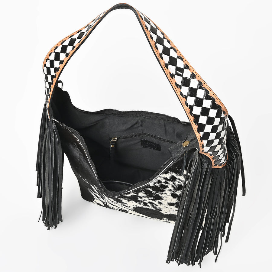 American Darling Hobo Bag Western Hair-On Cowhide Genuine Leather Purse with Fringes and YKK Zipper