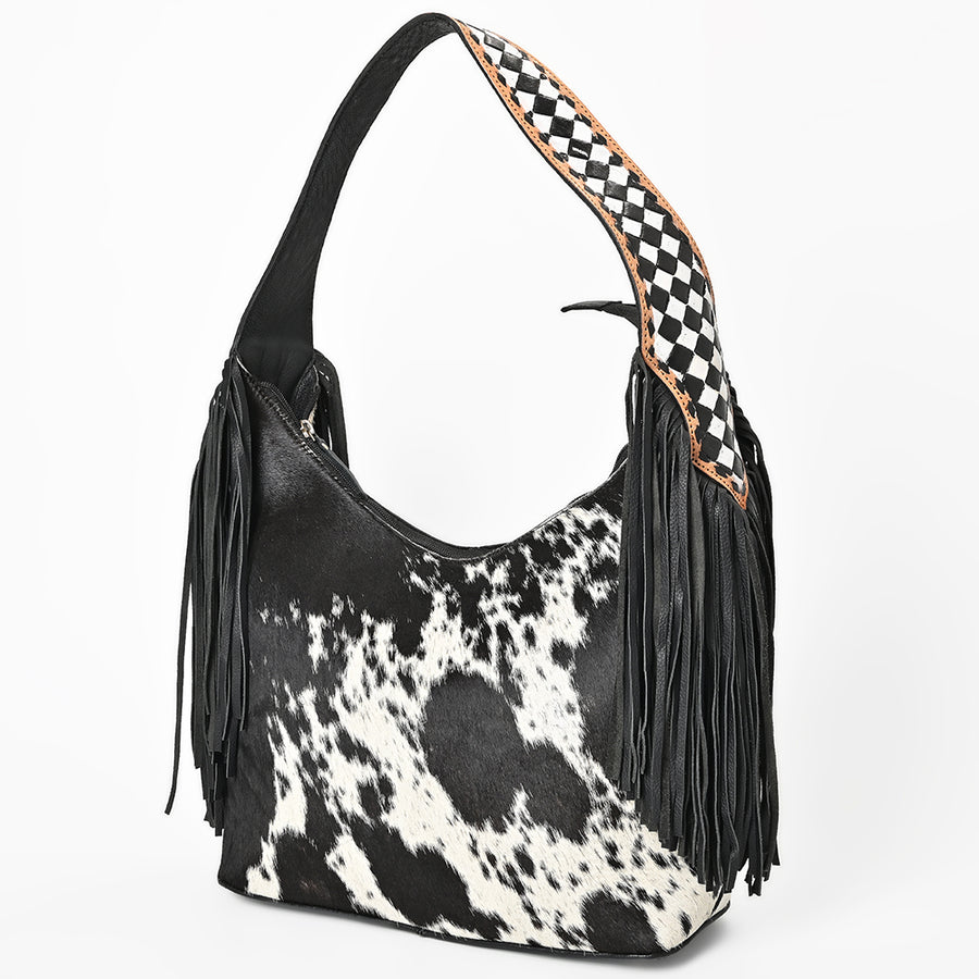 American Darling Handcrafted Hair-On Cowhide Western Leather Hobo Bag with Fringes - Uhorse