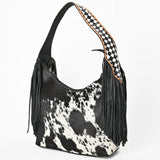 American Darling Handcrafted Hair-On Cowhide Western Leather Hobo Bag with Fringes - Uhorse