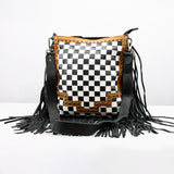 American Darling Checkered Western Crossbody Bag Black & White Tan Leather Trim