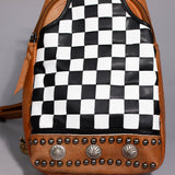 American Darling Chestnut Sling Bag Black White Checkered Panel Crossbody Style