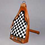 American Darling Chestnut Sling Bag Black White Checkered Panel Crossbody Style