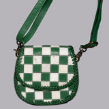 American Darling Checkered Flap Bag Mini Crossbody Style Braided Trim & Leather