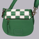 American Darling Checkered Flap Bag Mini Crossbody Style Braided Trim & Leather