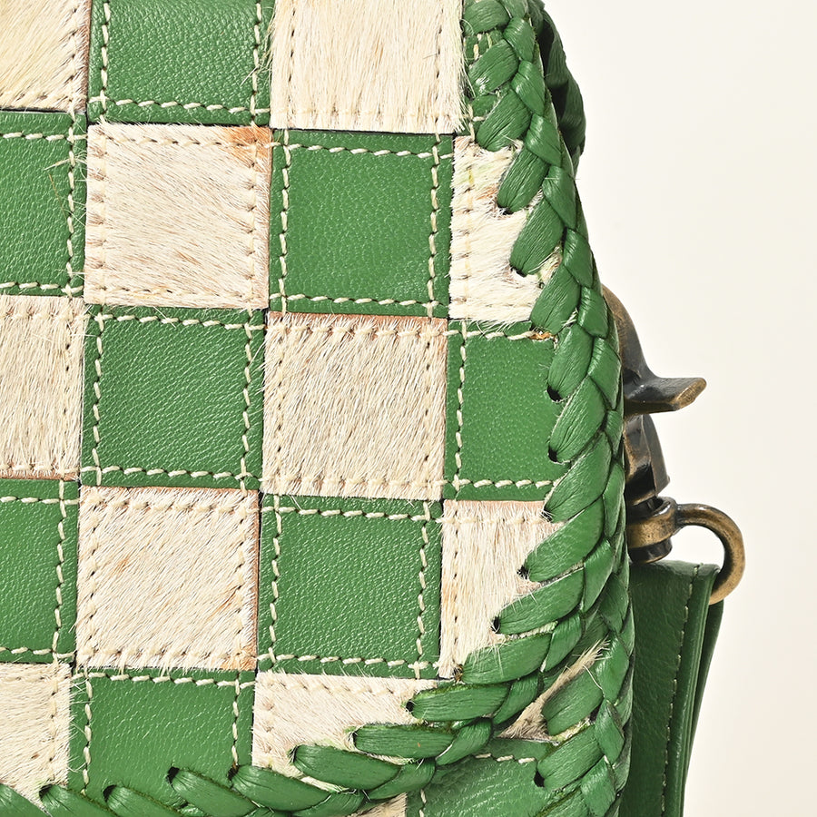 American Darling Checkered Flap Bag Mini Crossbody Style Braided Trim & Leather