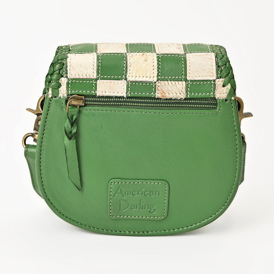 American Darling Checkered Flap Bag Mini Crossbody Style Braided Trim & Leather