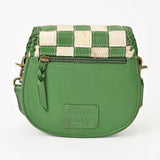 American Darling Checkered Flap Bag Mini Crossbody Style Braided Trim & Leather