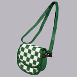 American Darling Checkered Flap Bag Mini Crossbody Style Braided Trim & Leather