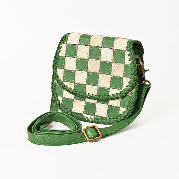 American Darling Checkered Flap Bag Mini Crossbody Style Braided Trim and Leather - Uhorse