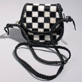 American Darling Checkered Flap Bag Mini Crossbody Style Braided Trim & Leather