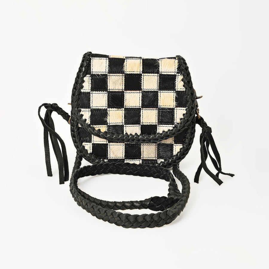 American Darling Checkered Flap Bag Mini Crossbody Style Braided Trim & Leather